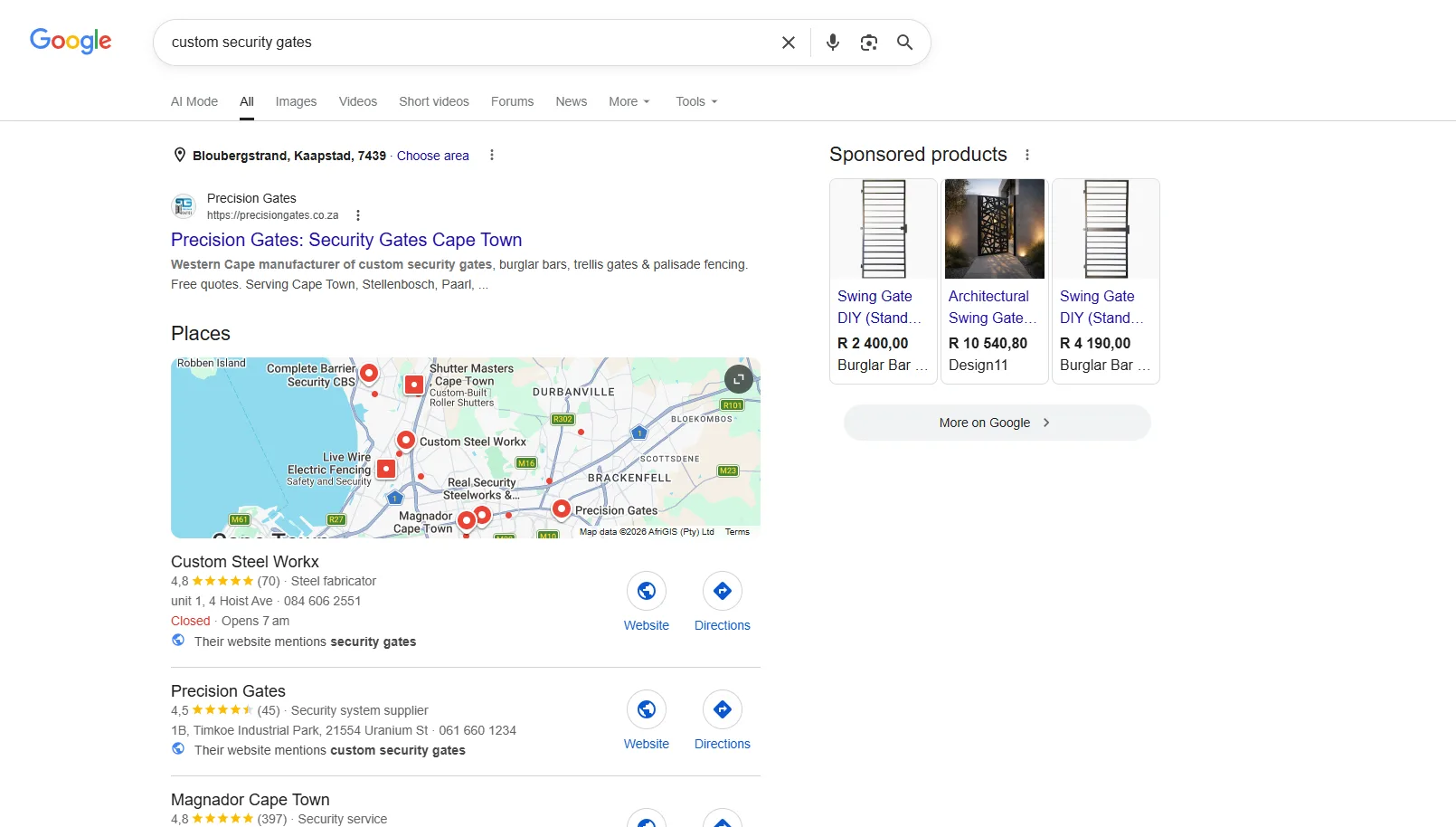 Precision Gates Google search results for "custom security gates"