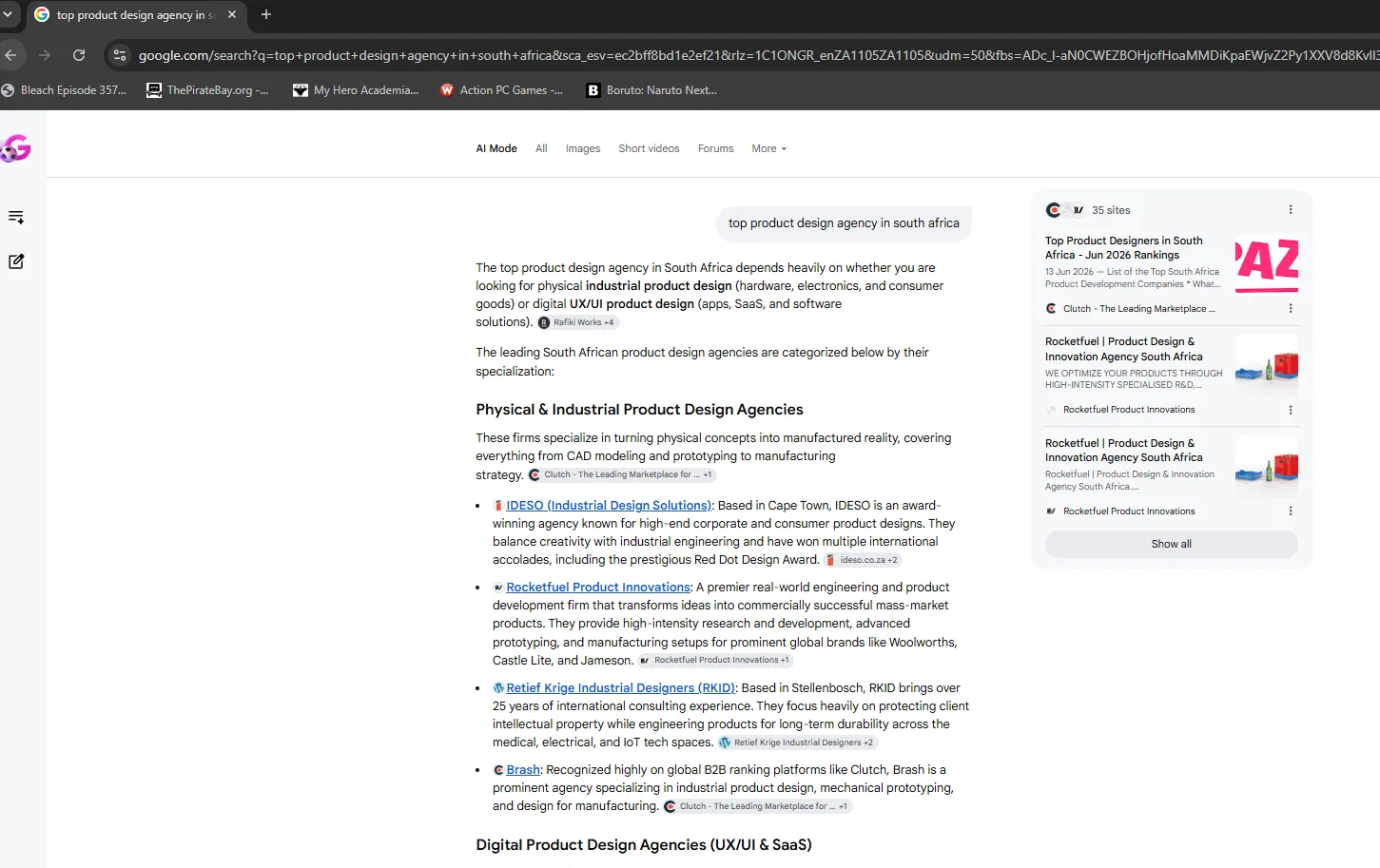Rocketfuel Product Innovations AI Overview result for "top product design agency in south africa"