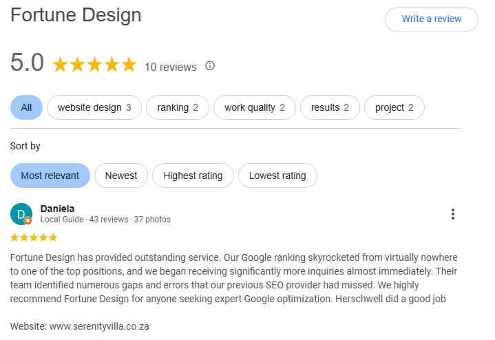 Serenity Villa — Google review of Fortune Design