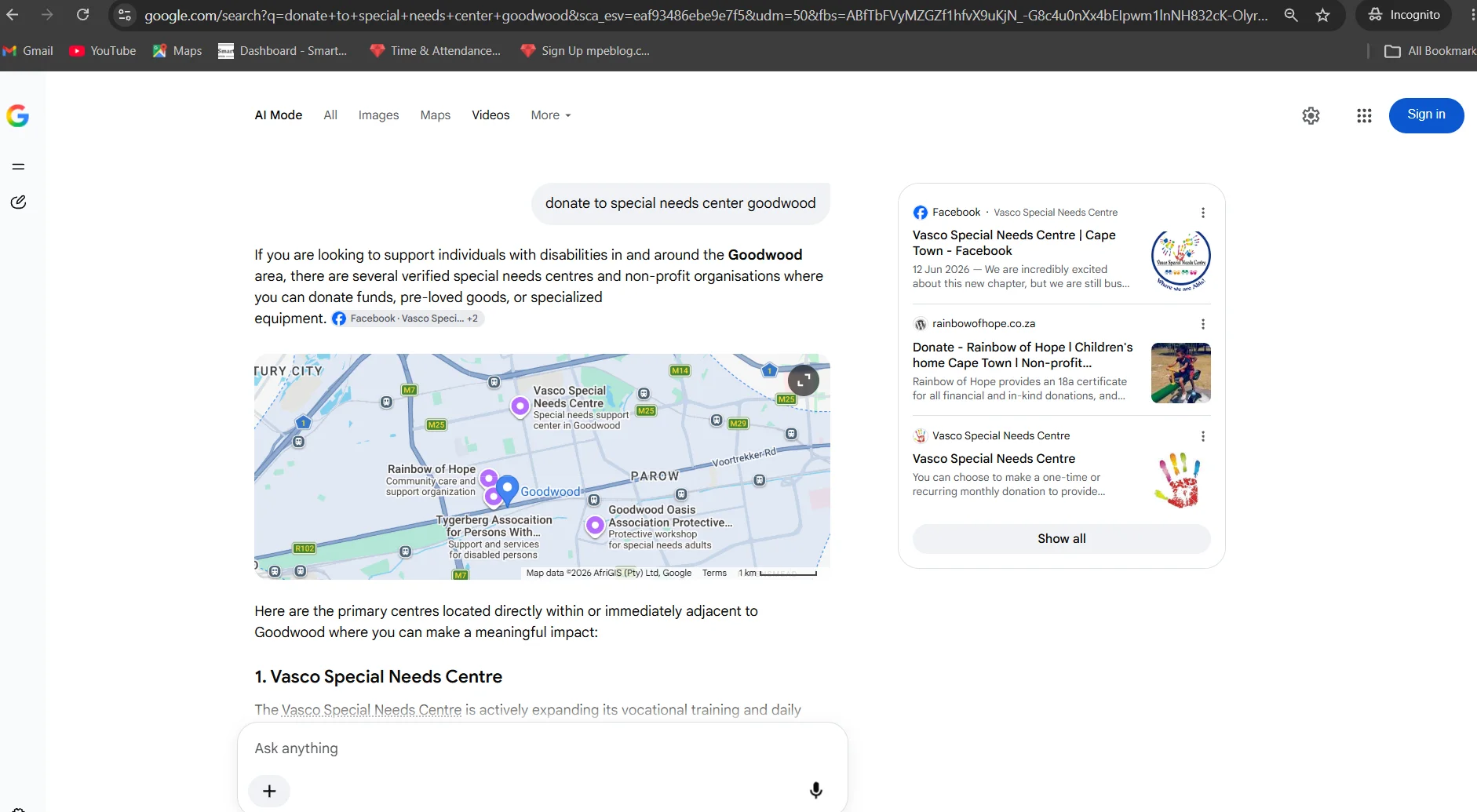 Vasco Special Needs Centre Google search results for "donate to special needs center goodwood"