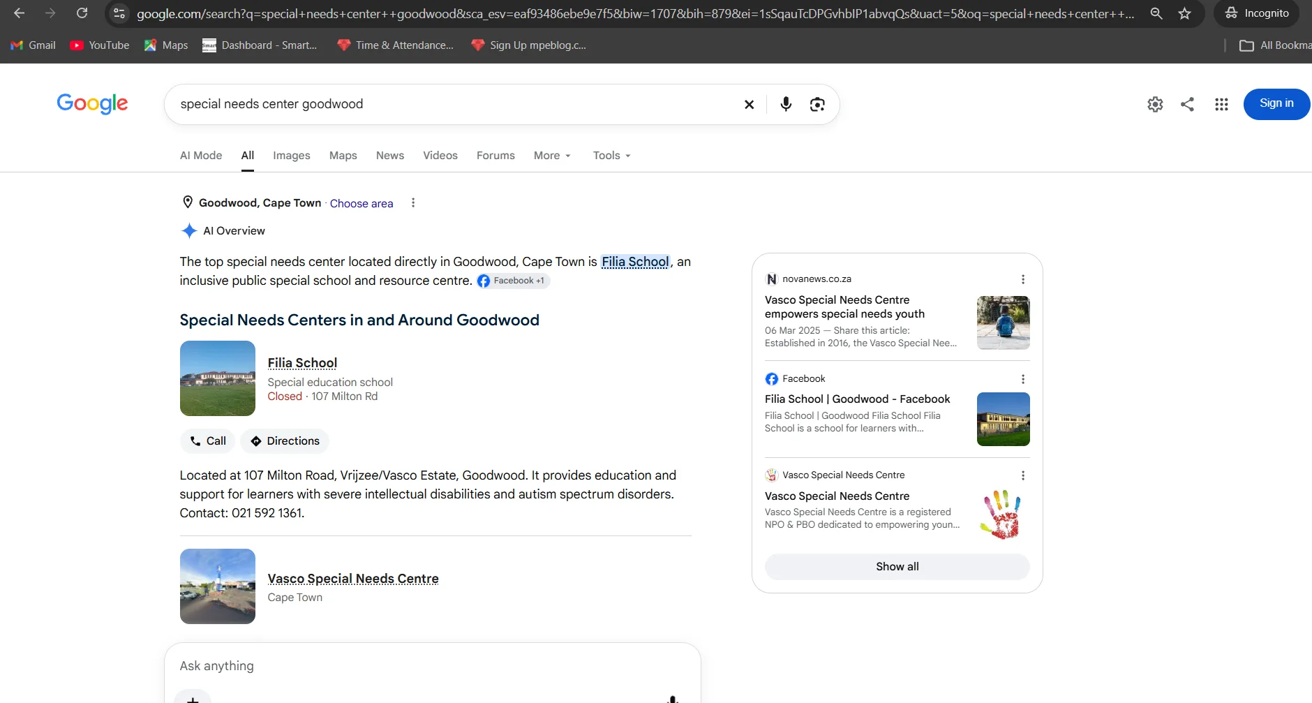 Vasco Special Needs Centre Google search results for "special needs centre goodwood"