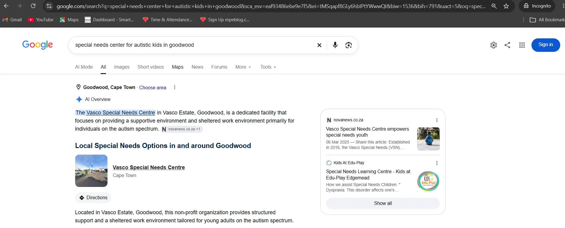Vasco Special Needs Centre Google search results for "special needs center for autistic kids in goodwood"