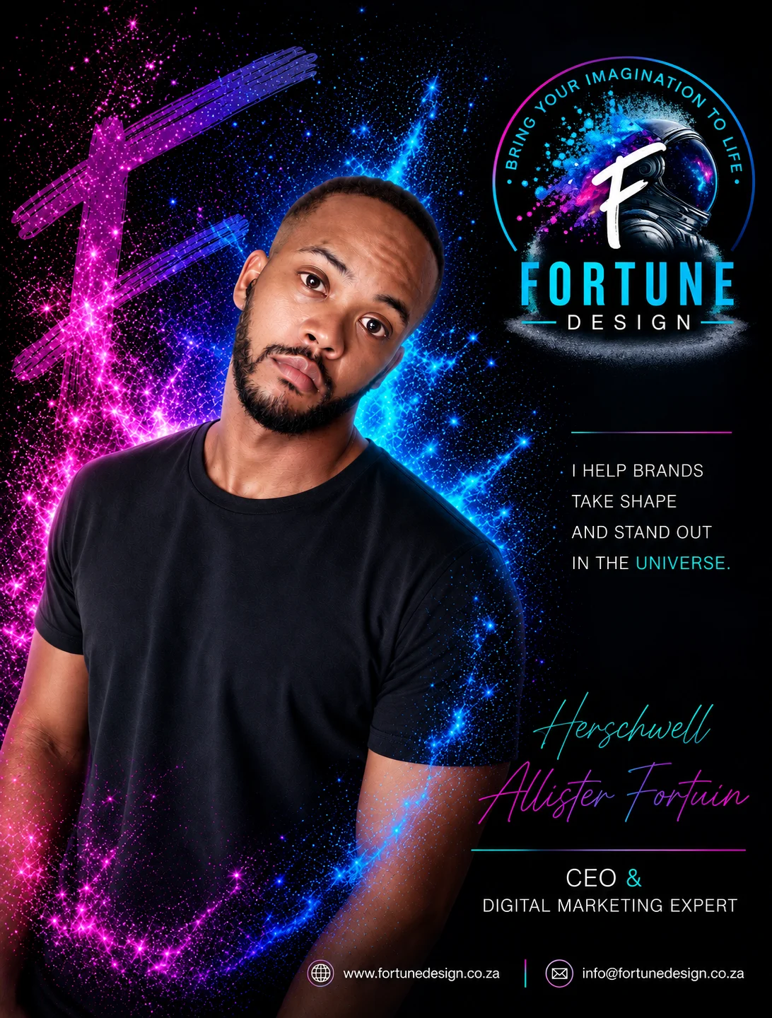 Portrait of Herschwell Allister Fortuin, founder and CEO of Fortune Design, a Cape Town web design and digital marketing agency