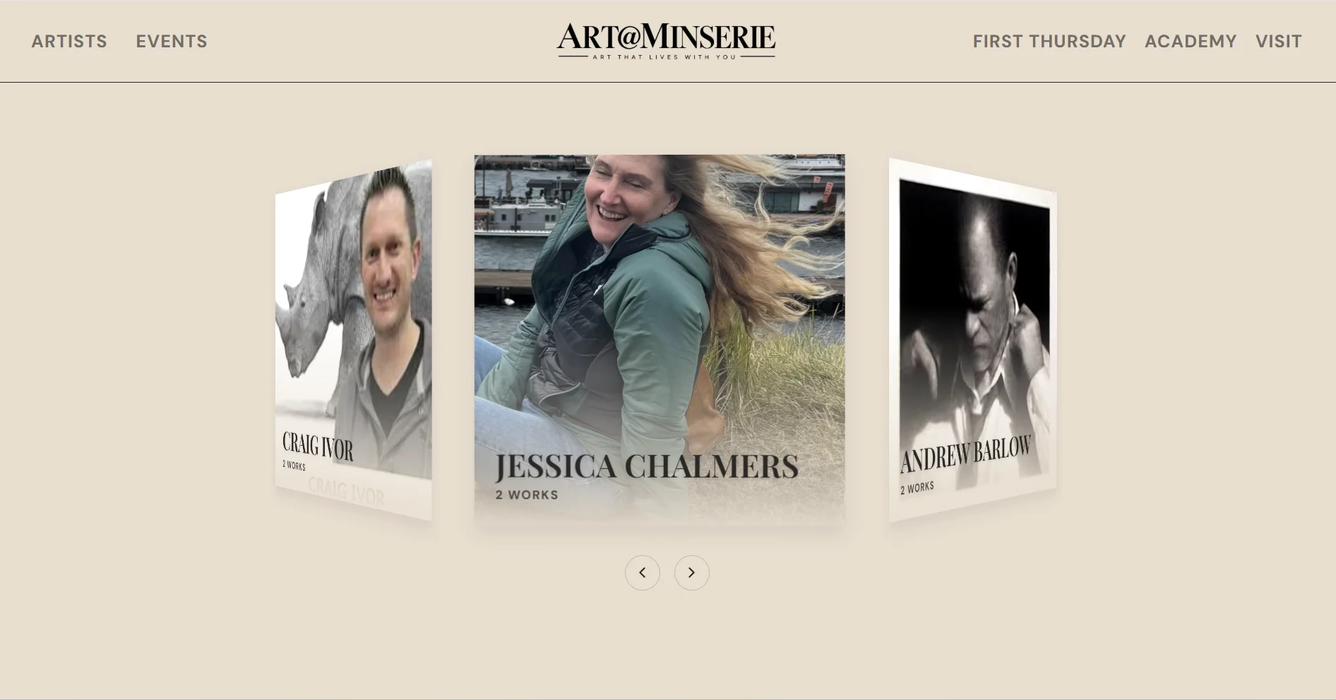 Art@Minserie artists page showing featured contemporary artists in Stellenbosch