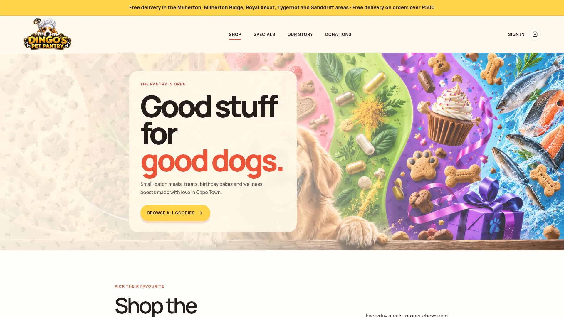 Dingo's Pet Pantry website screenshot